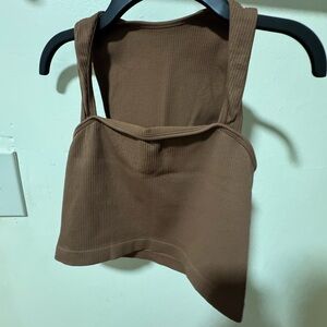 Elegant Brown Ribbed Crop Top